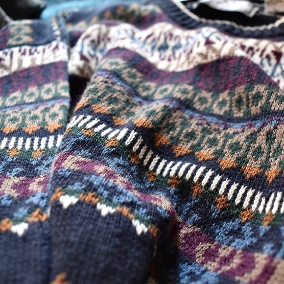 L- Vintage Michael Gerald Mens Grandpa Striped Pattern Navy Sweater - Picture 6 of 6